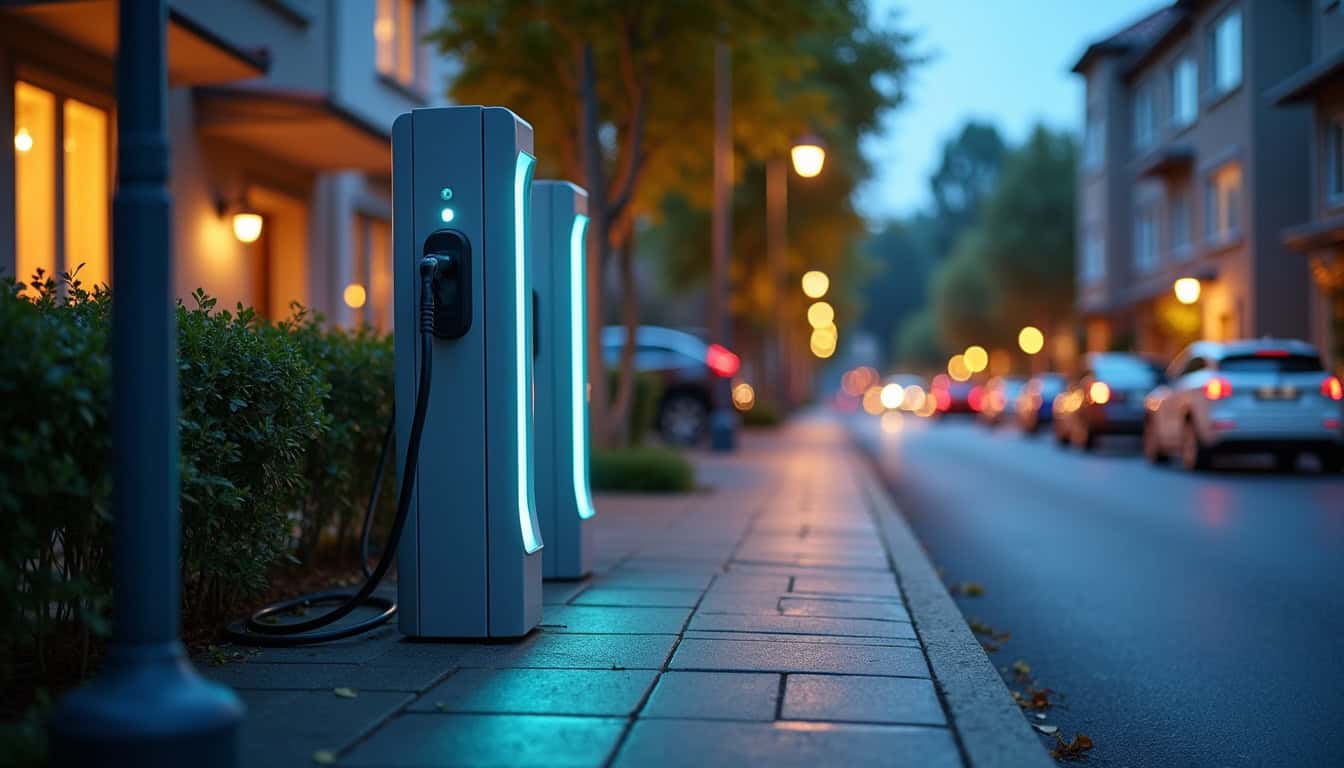 Différents types de bornes de recharge électrique posées à l