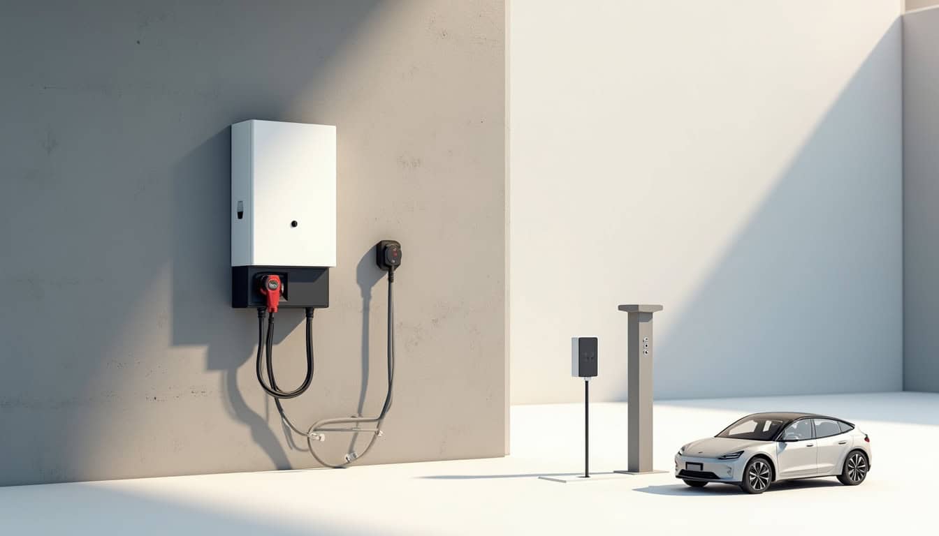 Différents types de bornes de recharge électrique: wallbox, prise renforcée, borne publique