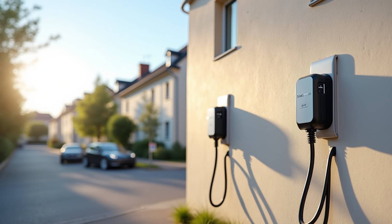 Différents types de bornes de recharge murales installées sur façade extérieure