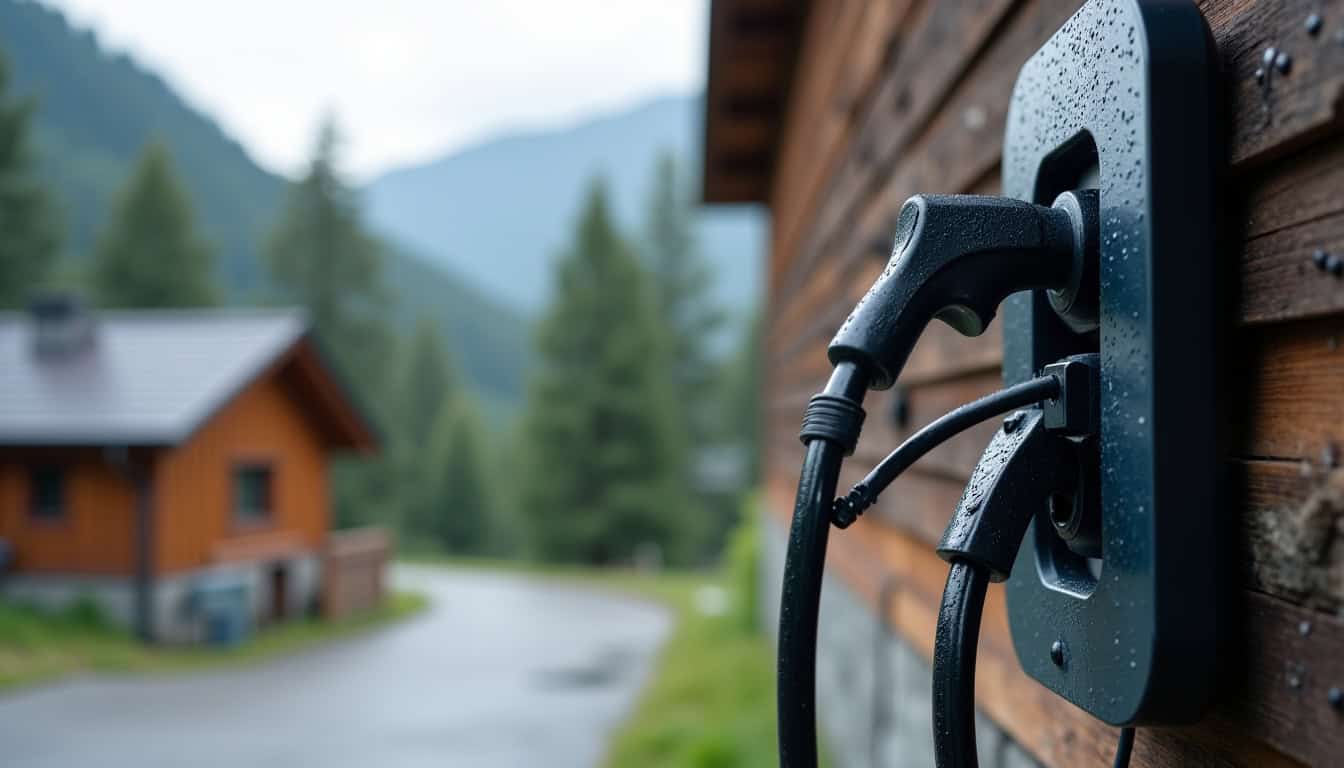 Différents types de bornes de recharge, y compris une borne extérieure étanche pour stationnement extérieur