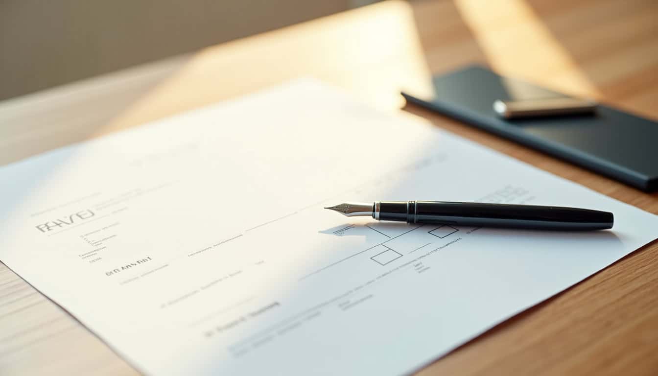 Document officiel posé sur une table avec un stylo, illustrant les démarches administratives