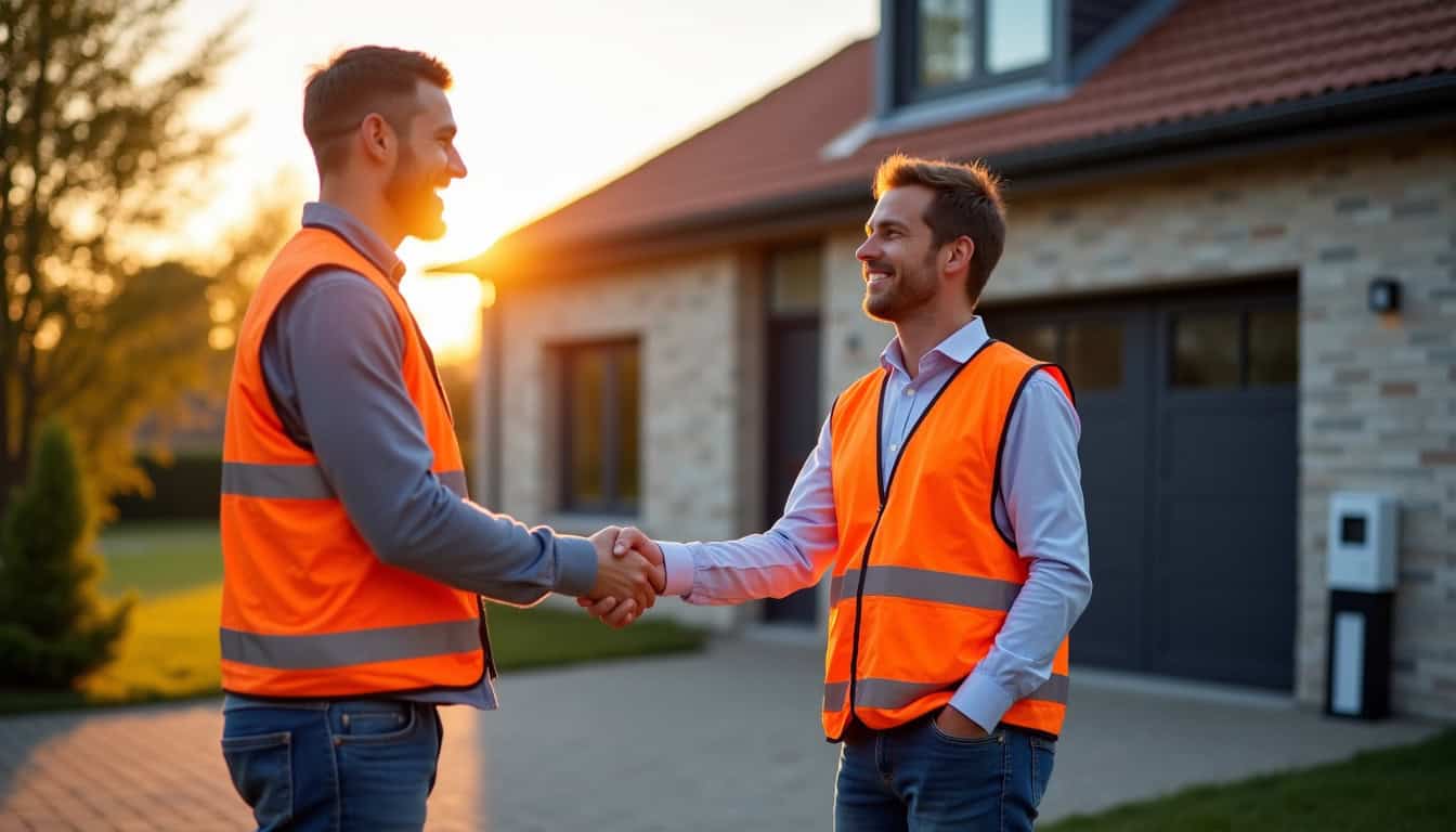 Électricien certifié IRVE en discussion avec un client à Le Bosc du Theil