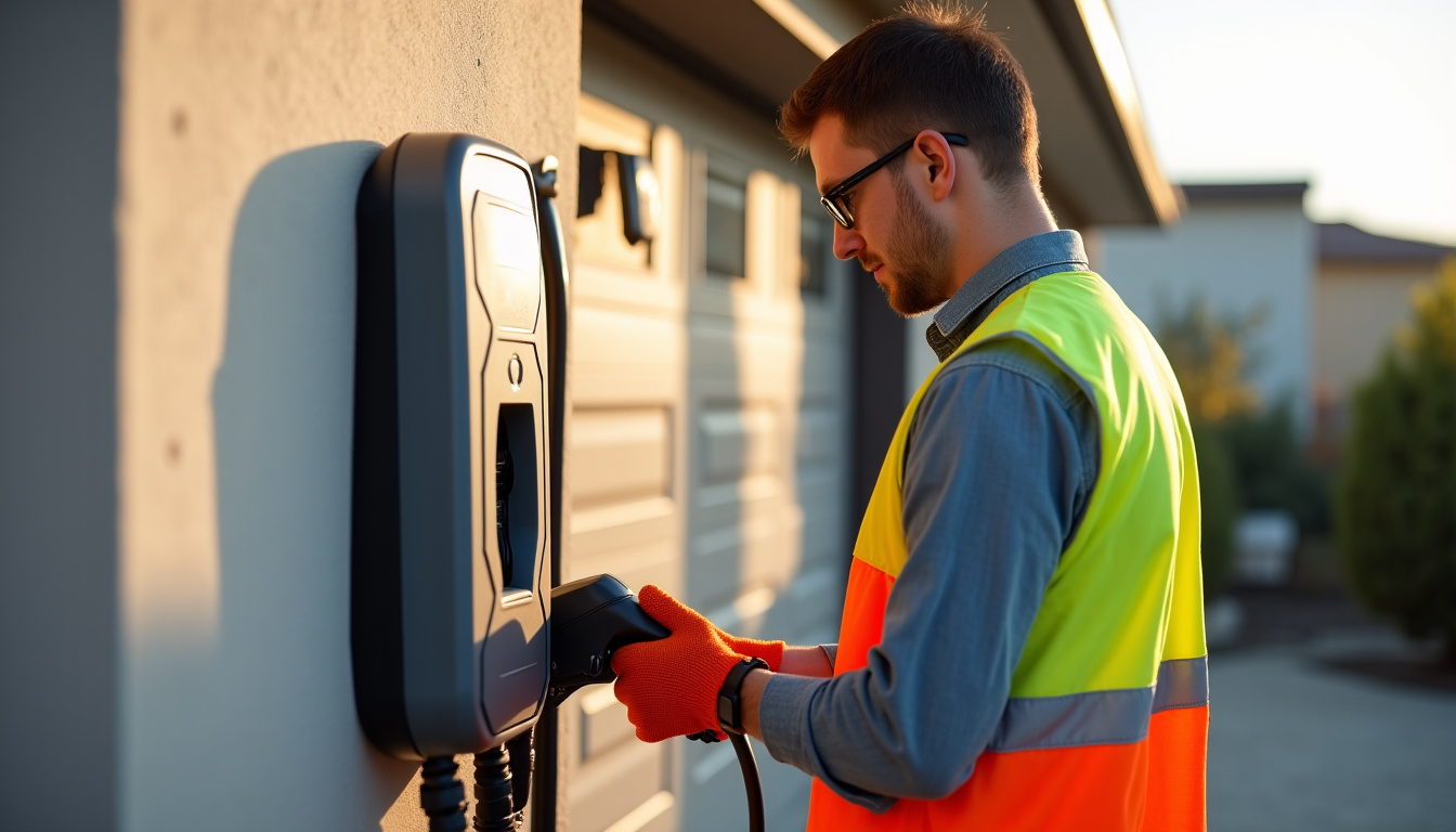 Électricien certifié IRVE en train de poser une borne de recharge à Cresserons