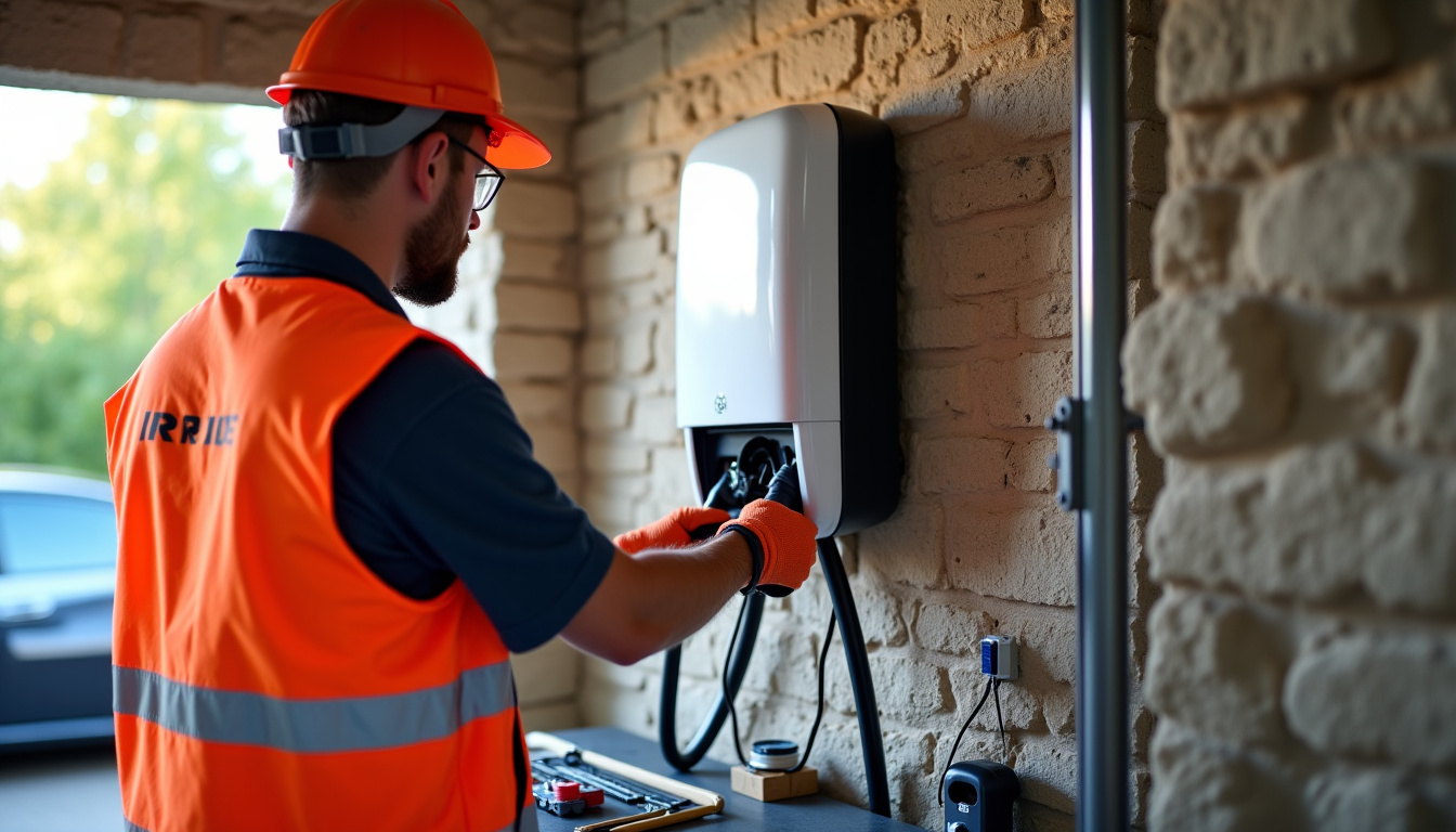 Électricien certifié IRVE installant une borne de recharge à domicile à Plouvara