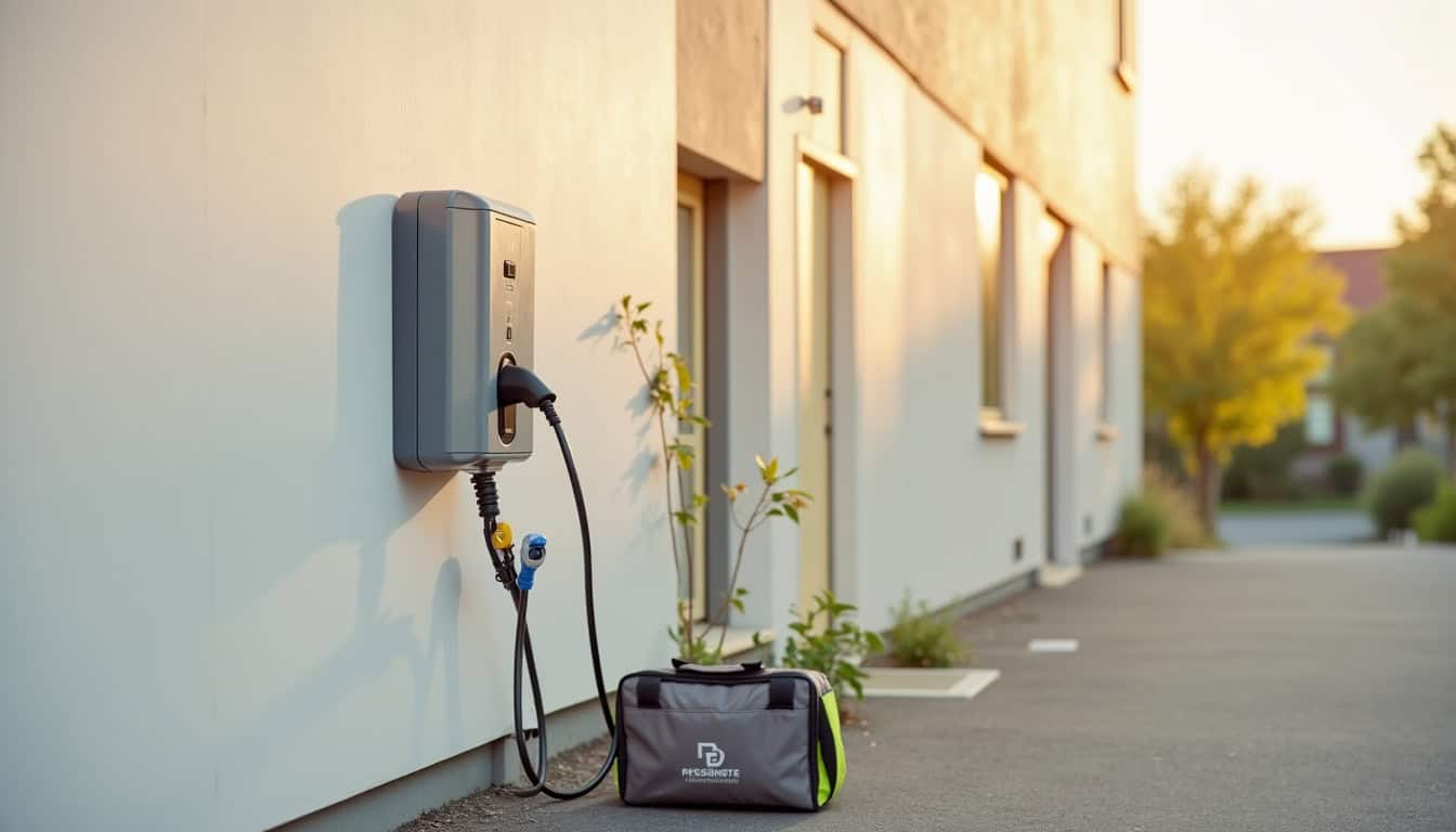 Électricien certifié IRVE installant une borne de recharge électrique à Sault-lès-Rethel