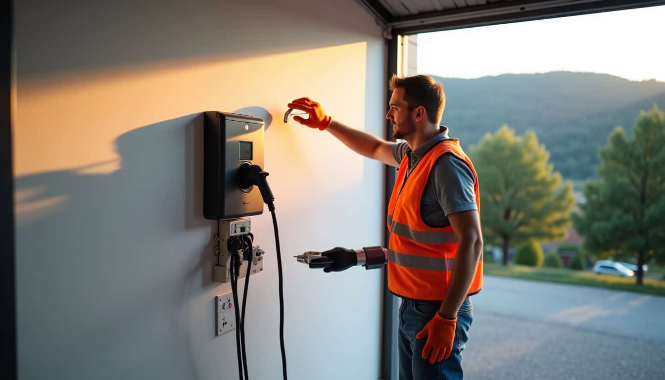 Électricien certifié IRVE travaillant sur une installation de borne de recharge à Onet-le-Château