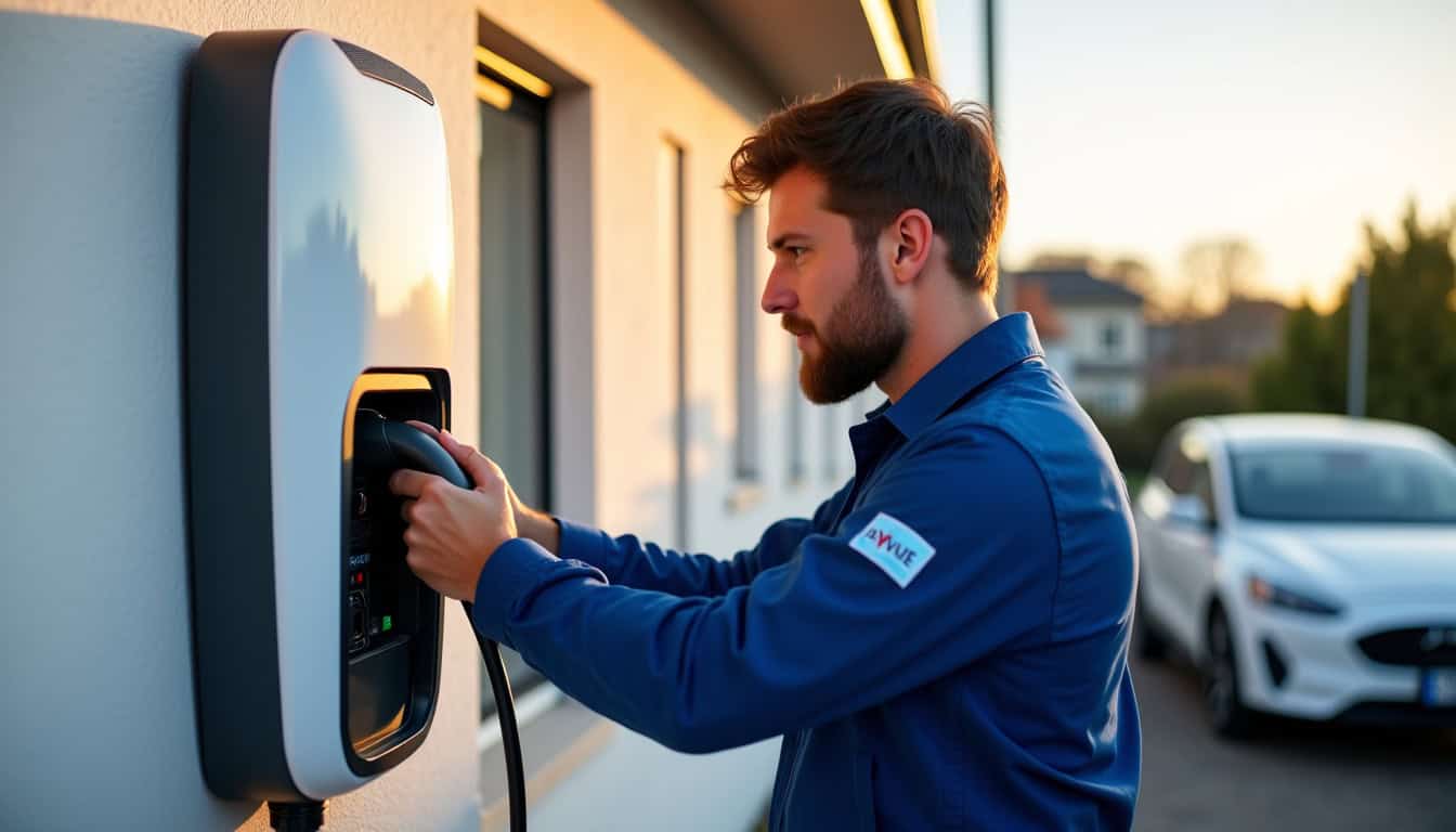 Électricien en intervention à Chartrettes avec son écusson IRVE
