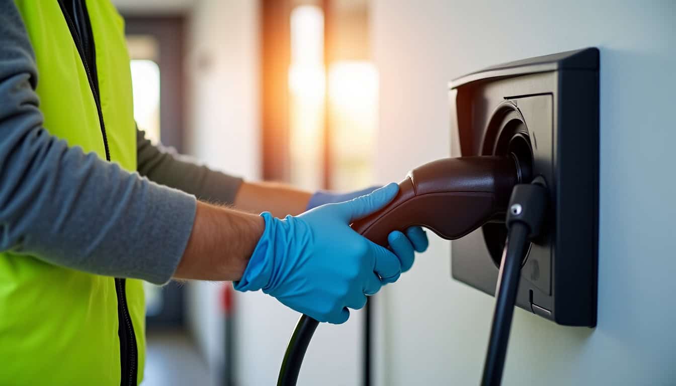 Électricien en train d