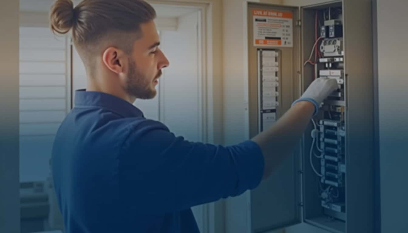 Électricien en train de réaliser un diagnostic électrique avant l
