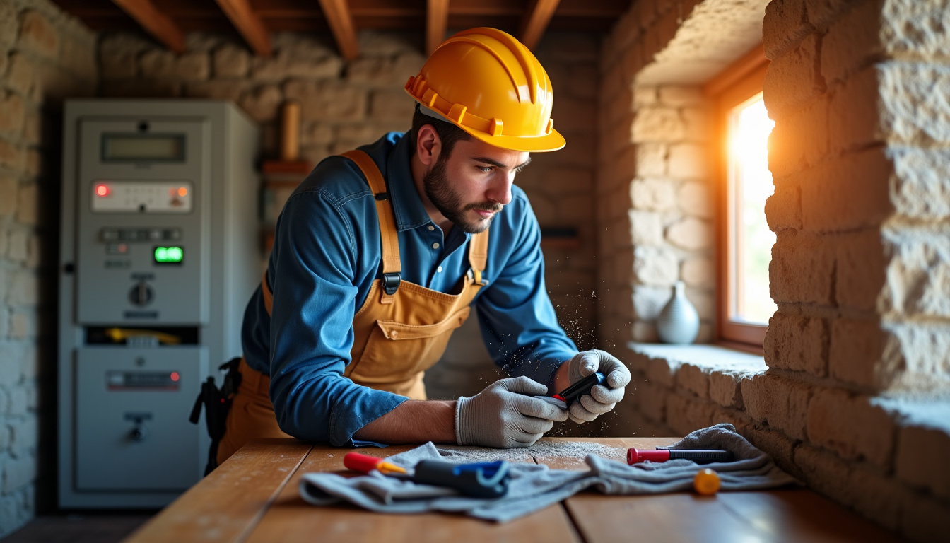 Électricien en train de réaliser un diagnostic électrique dans une maison à Saint-Ciers-d