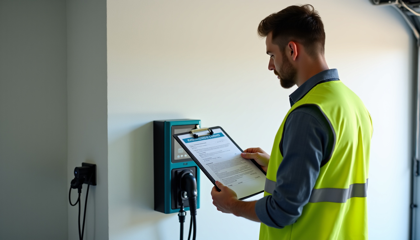 Électricien en train de vérifier la certification IRVE lors d