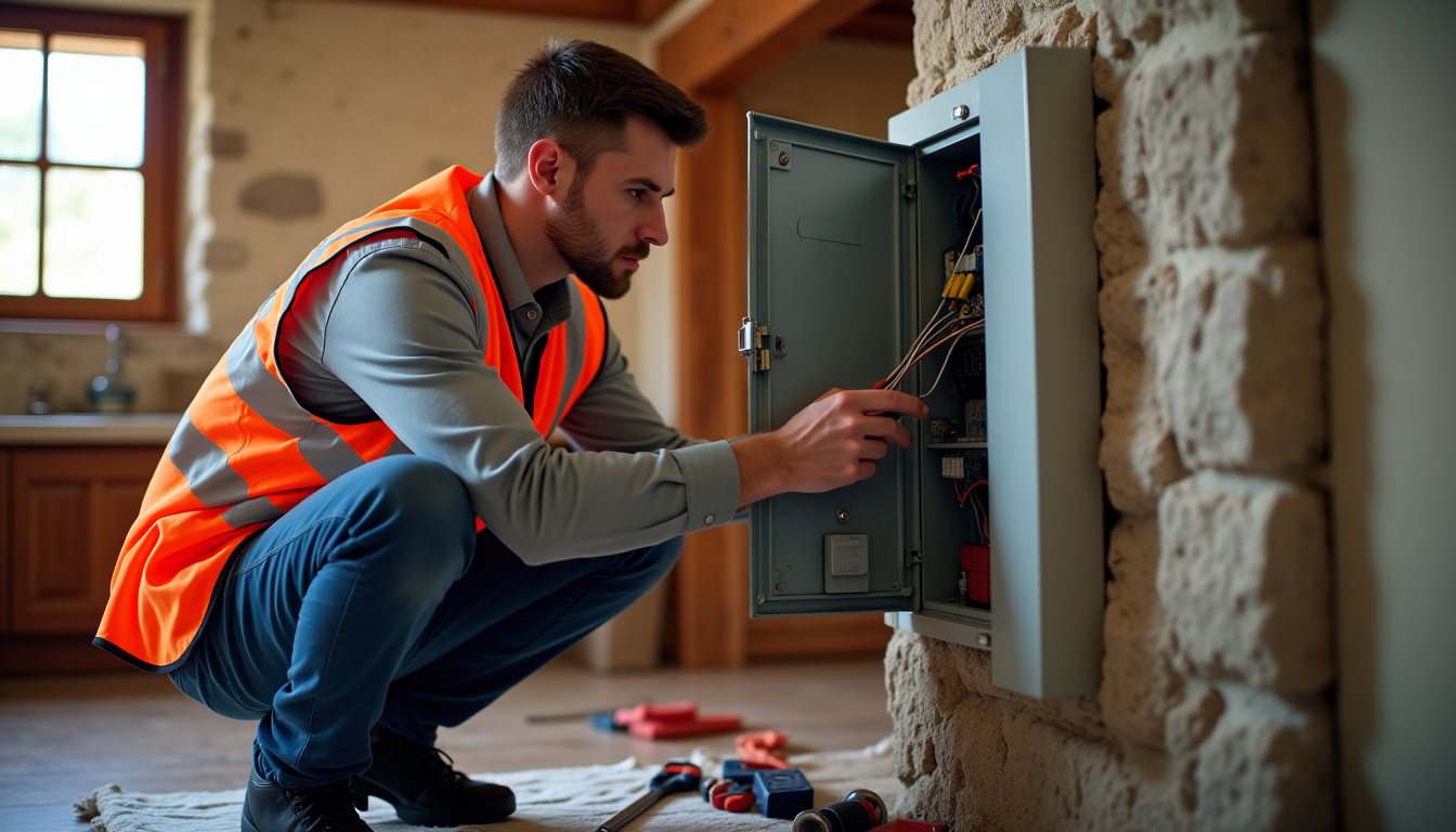 Électricien IRVE effectuant un audit électrique avant installation d