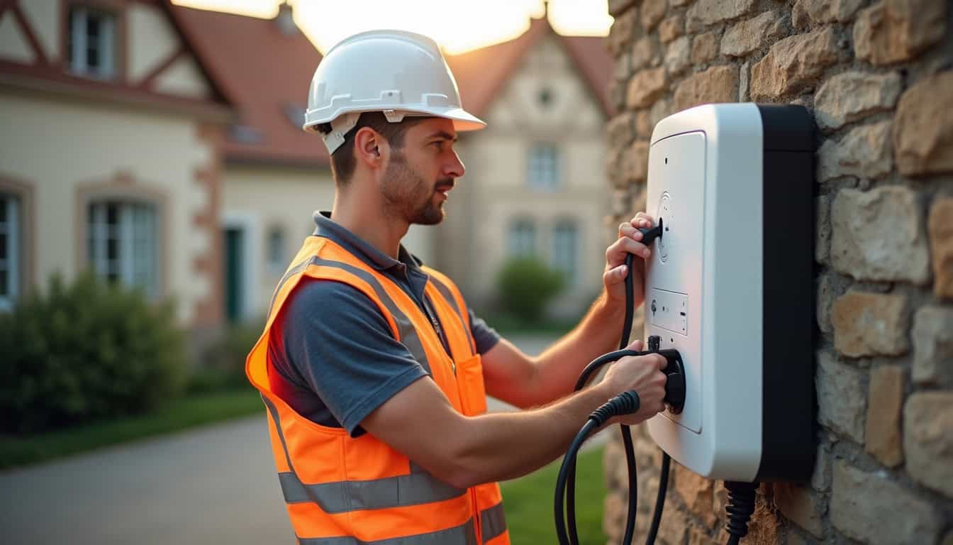 Électricien IRVE vérifiant les connexions d