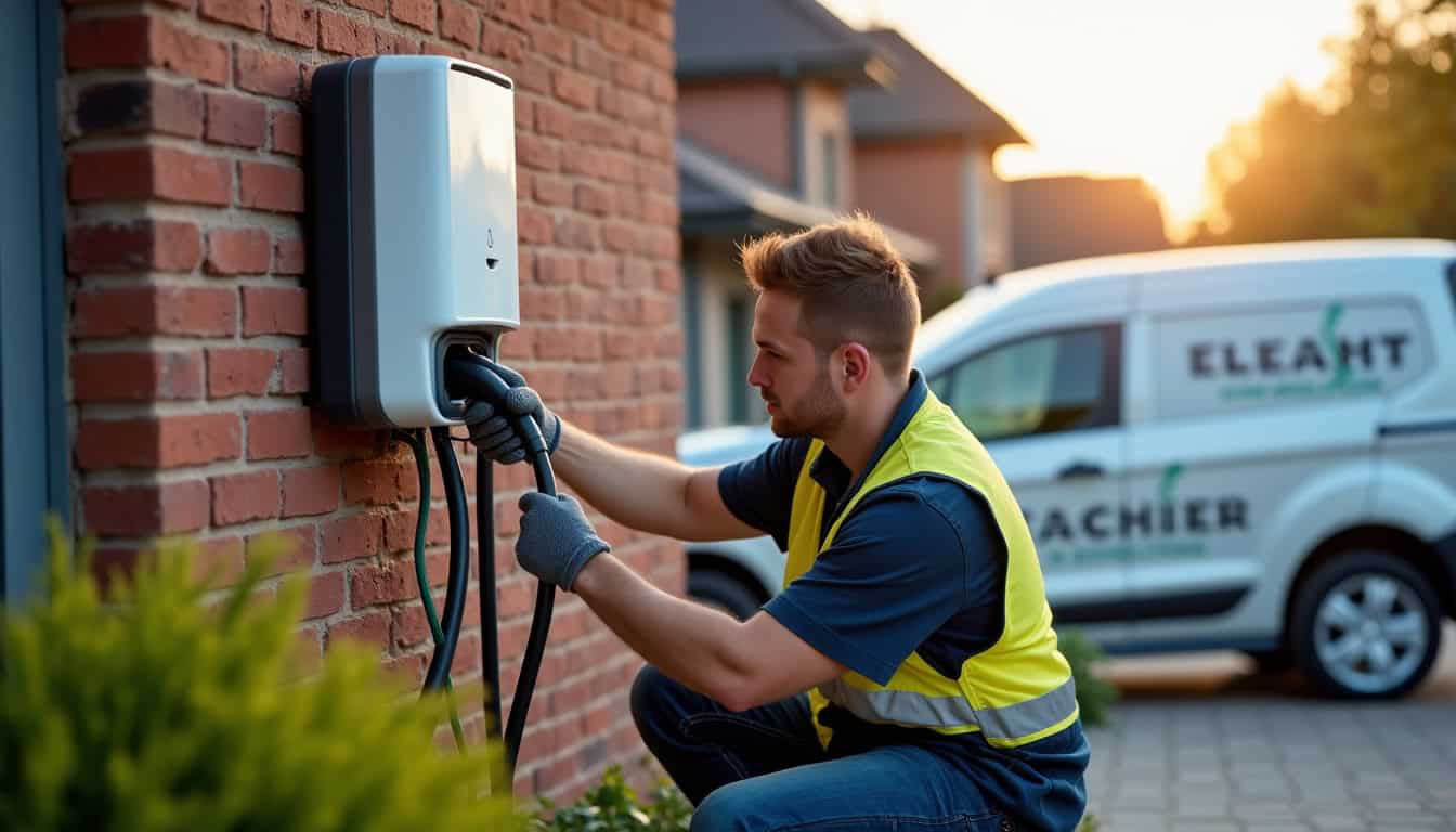 Électricien professionnel installant une borne de recharge à Écotay-l