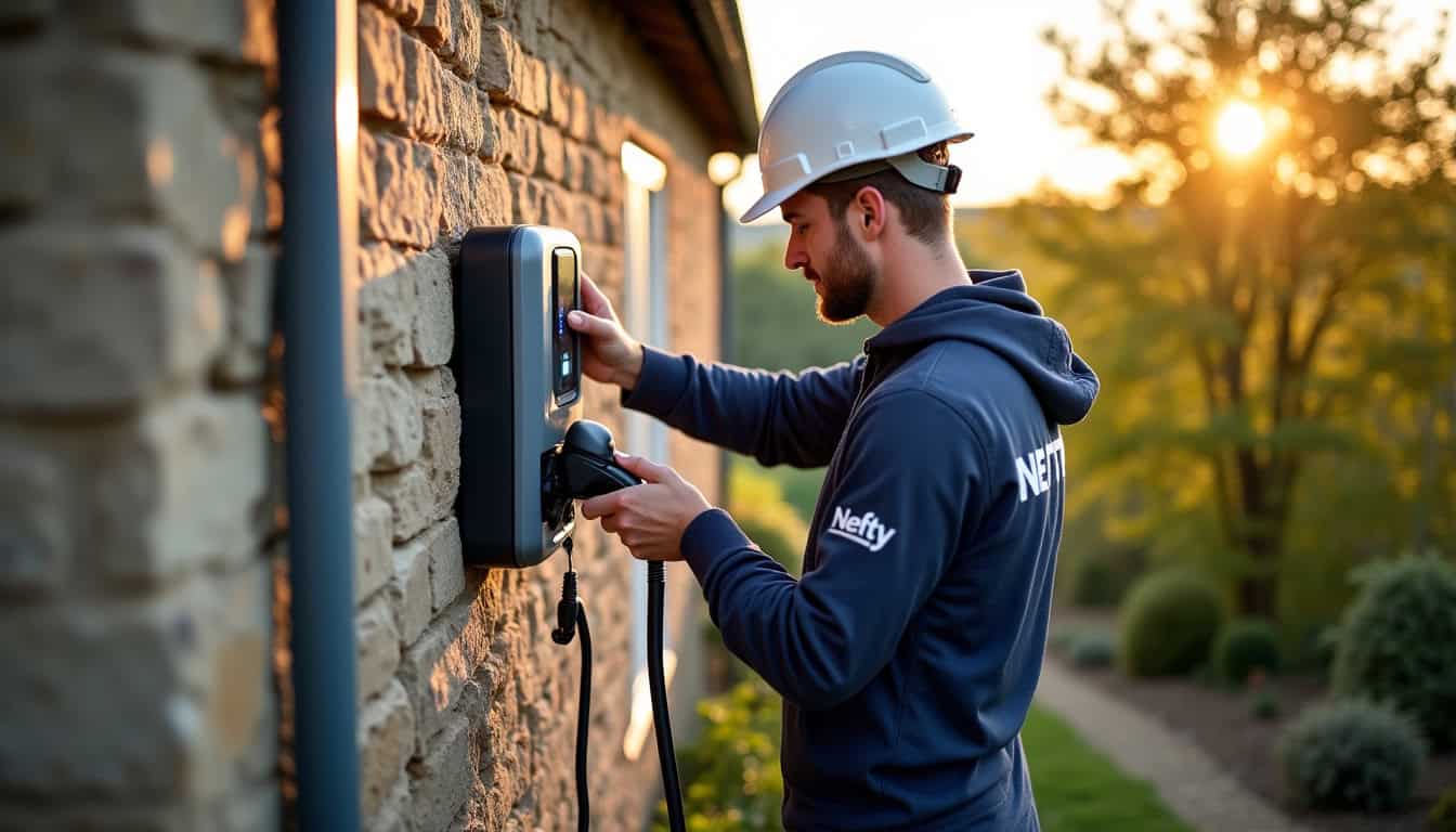 Équipe Nefty en intervention à Boisgervilly pour installation de borne électrique