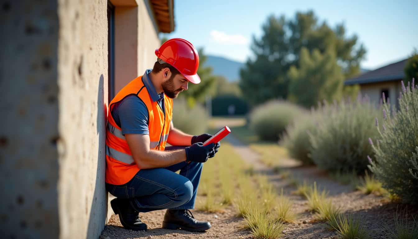 Étude d’un électricien sur le terrain avant l’installation d’une borne de recharge à Vénéjan