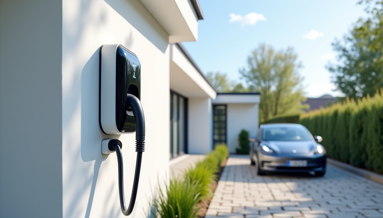 Exemple de borne de recharge murale installée sur un mur extérieur