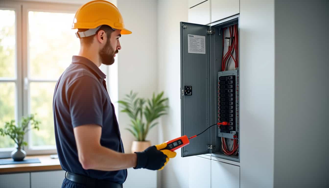 Expert en train de vérifier le tableau électrique d