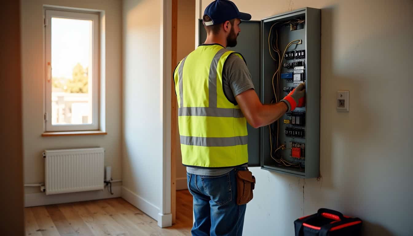 Inspecteur vérifiant le tableau électrique avant installation d