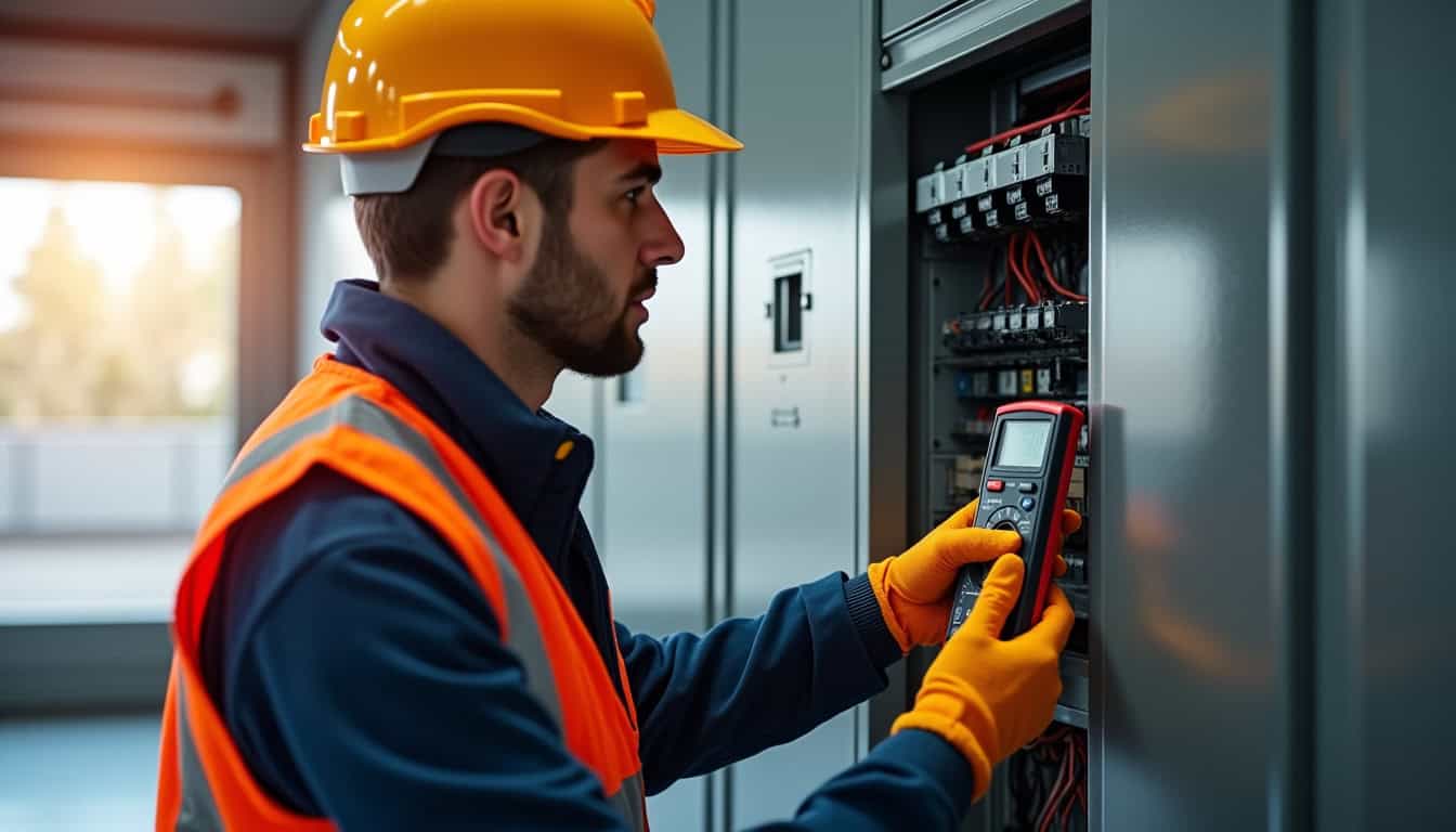 Installateur IRVE en train de vérifier un tableau électrique à Éole-en-Beauce