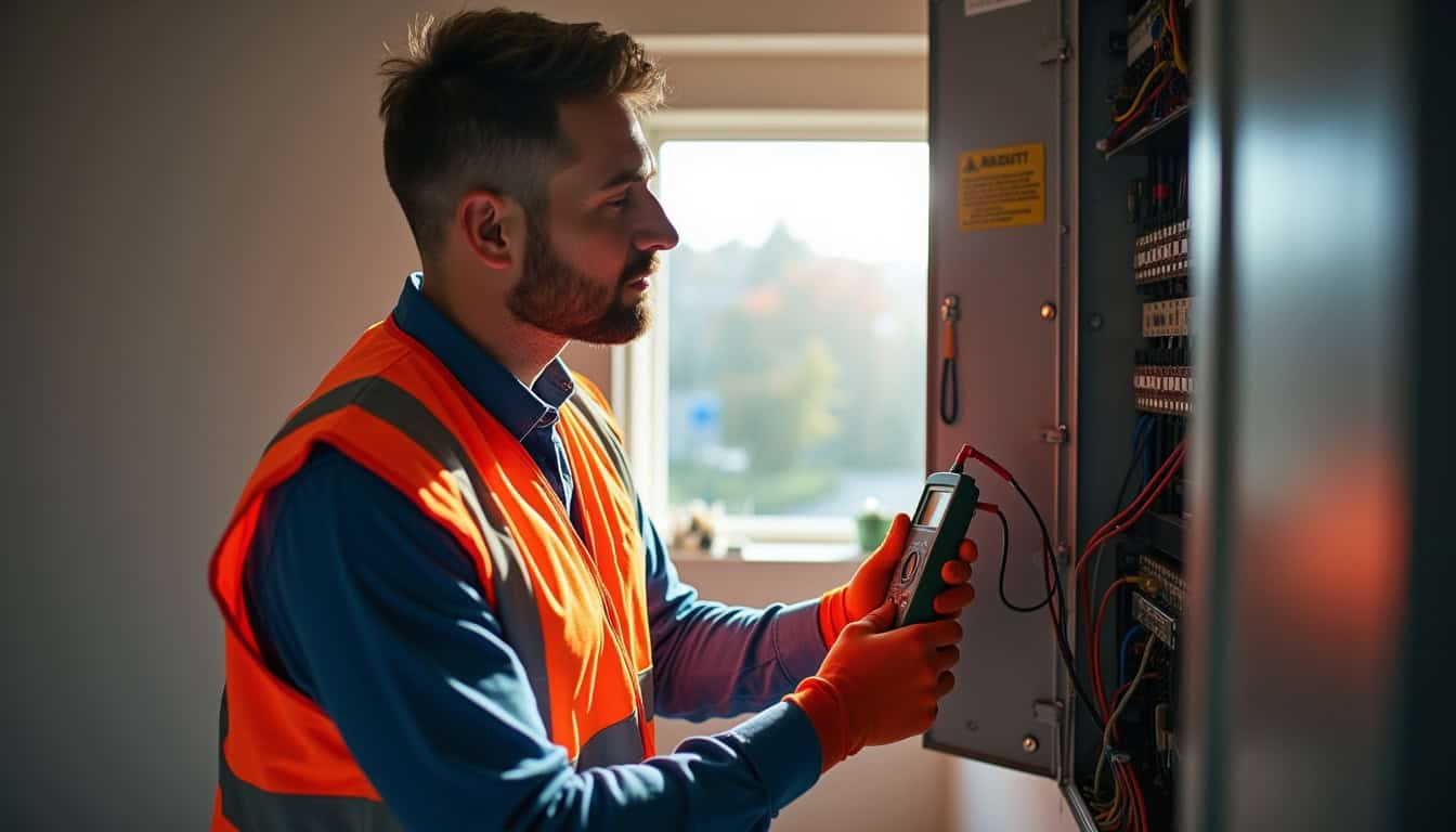 Installateur IRVE en train de vérifier un tableau électrique à Genillé