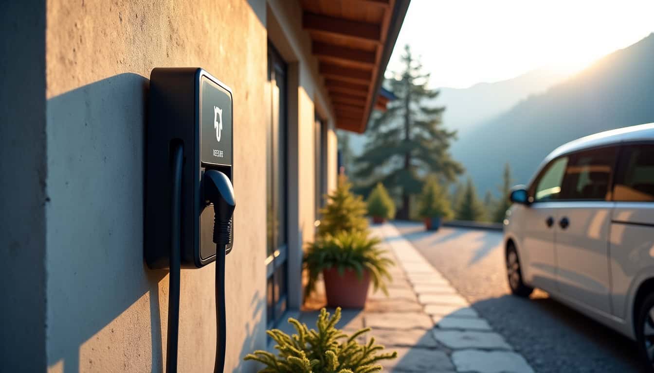 Installation d’une borne de recharge pour véhicule électrique devant une entreprise à Livet-et-Gavet