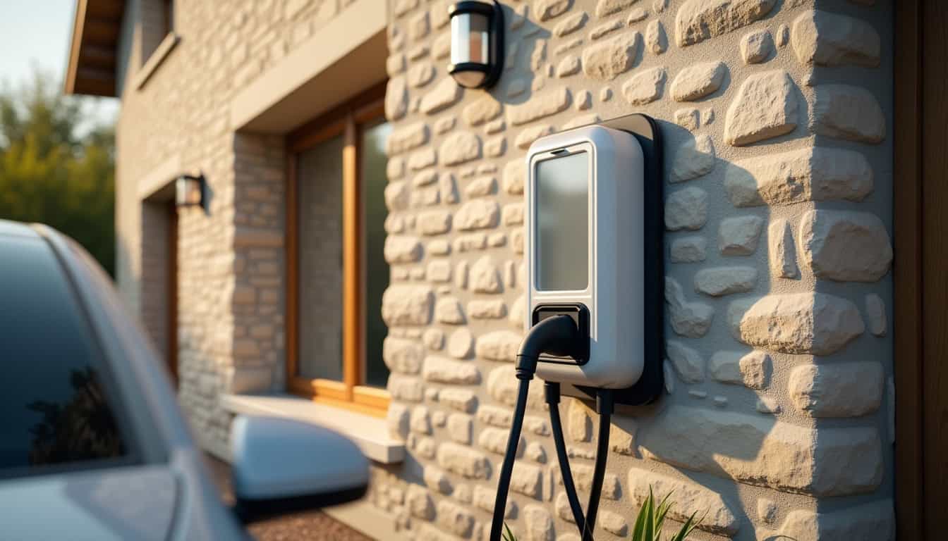 Borne de recharge électrique installée sur la façade d