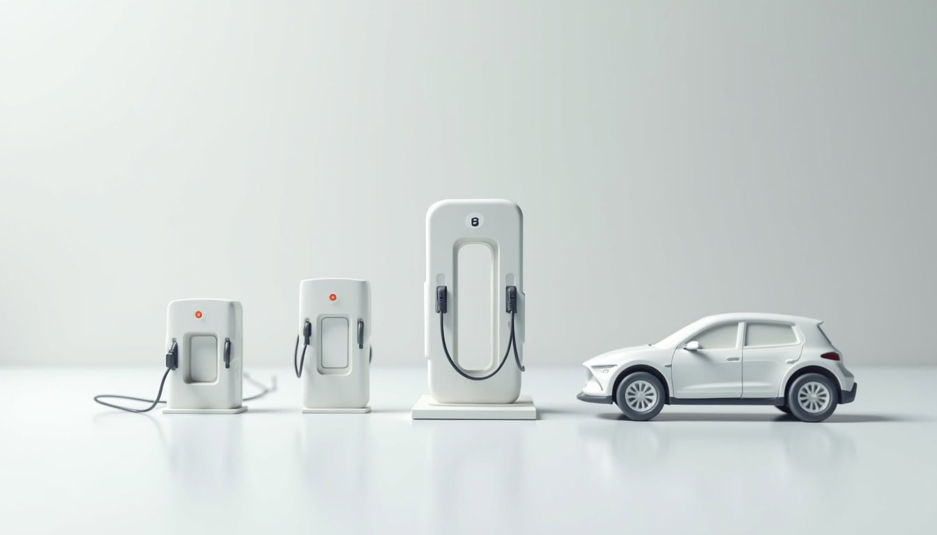 Comparaison visuelle des différents types de bornes de recharge électrique pour voitures