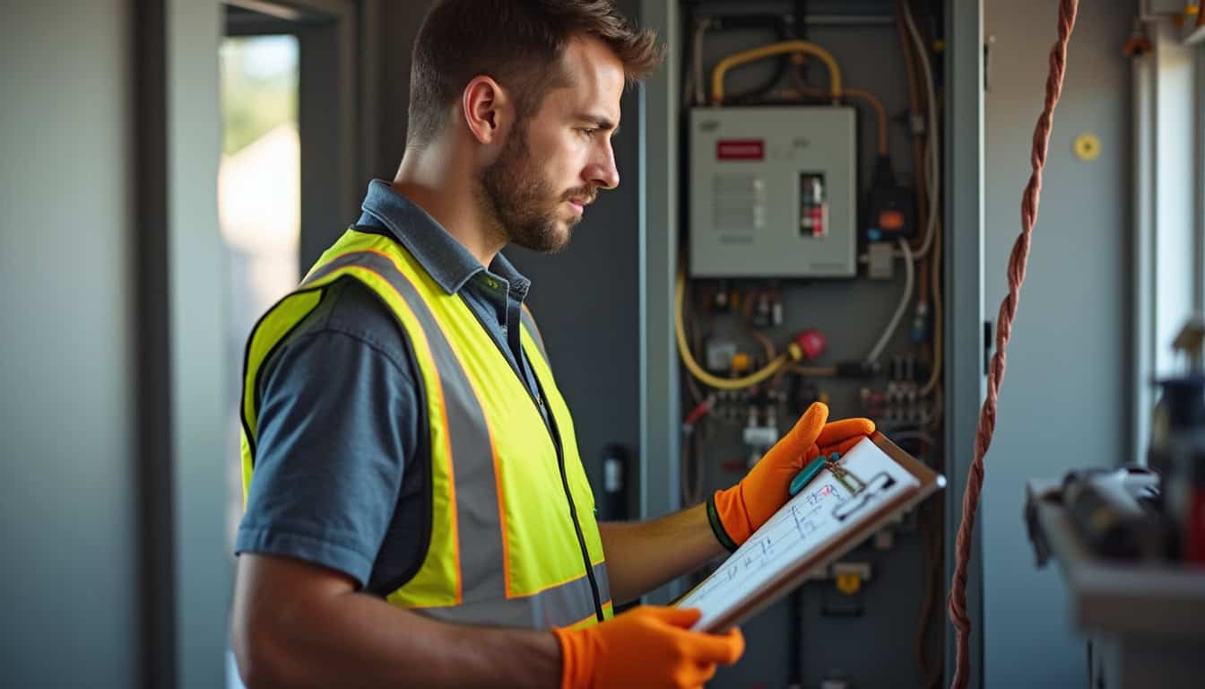 Technicien en train de réaliser un audit électrique pour l