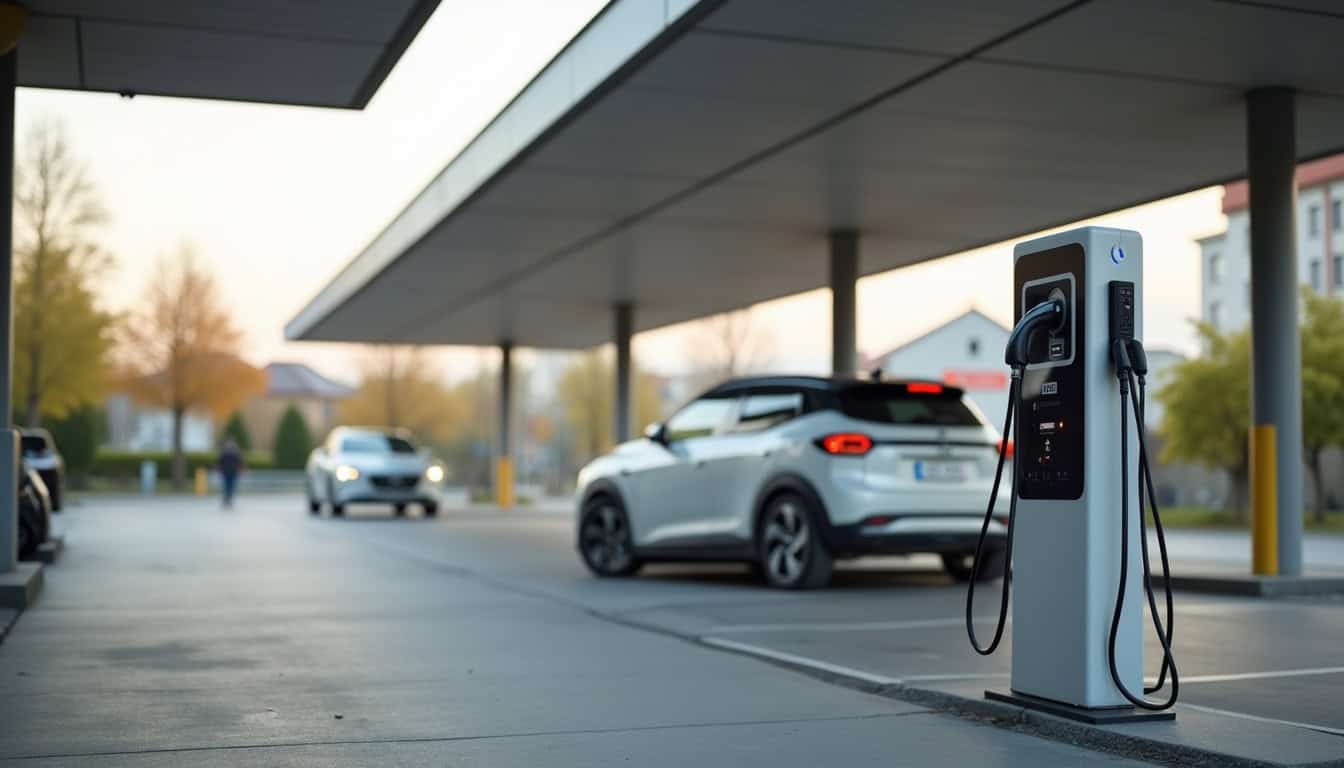 Borne de recharge publique située au Colruyt de Chaussin, Route du Deschaux