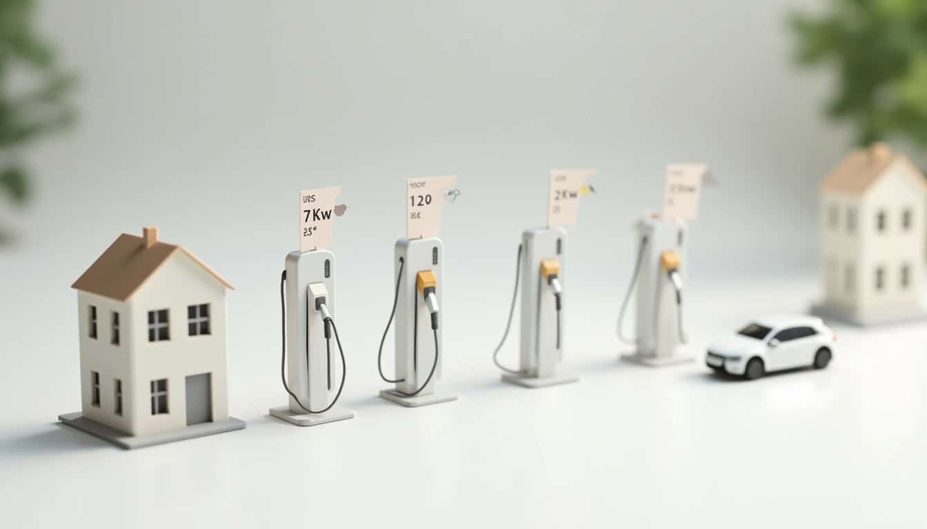 Tableau comparatif détaillé des caractéristiques techniques et prix des différentes bornes de recharge disponibles à Droué