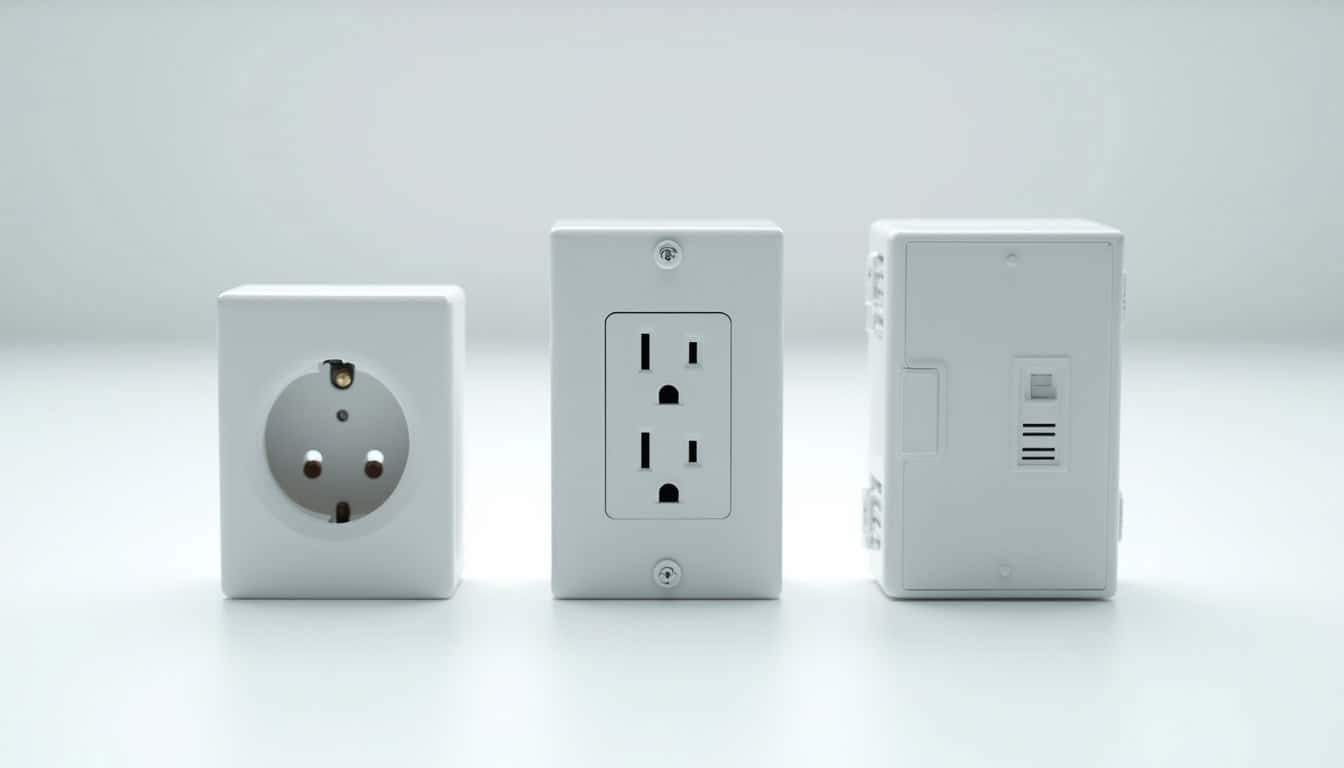 Comparaison visuelle entre une prise renforcée, une wallbox murale et une borne triphasée