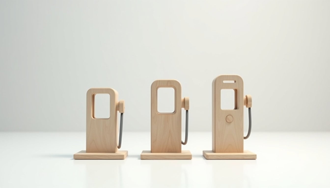 Maquette illustrant les différentes puissances de bornes de recharge pour véhicules électriques