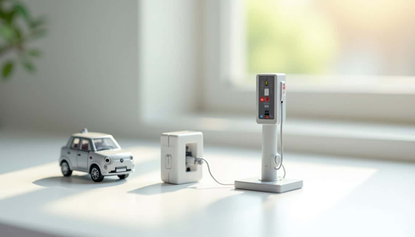 Comparaison visuelle des différents types de bornes de recharge électrique à La Chapelle-Palluau: wallbox, prise renforcée et borne publique