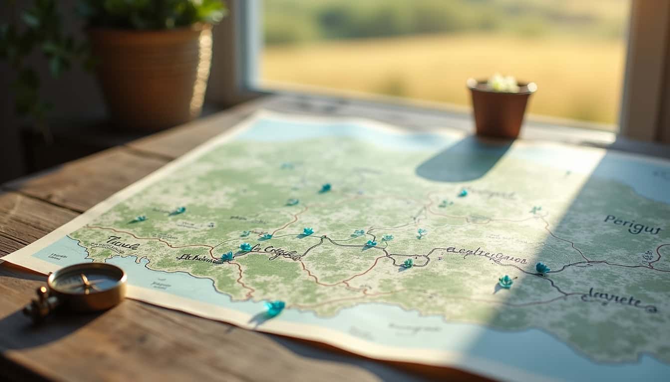 Carte illustrant les points de recharge dans la région du Périgord autour de La Coquille