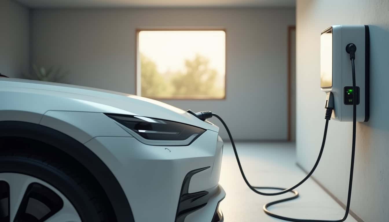 Conducteur connectant son véhicule électrique à une borne murale domestique