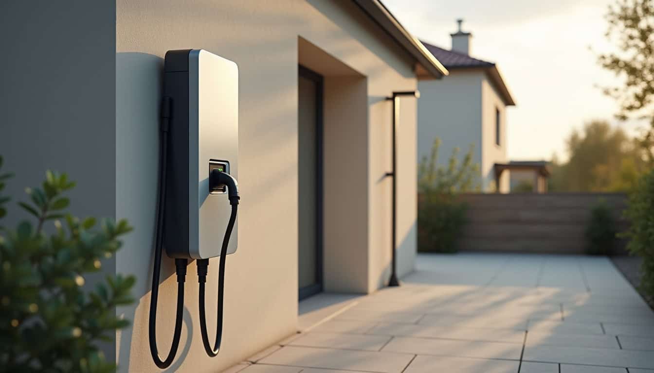 Borne de recharge électrique installée sur la façade d