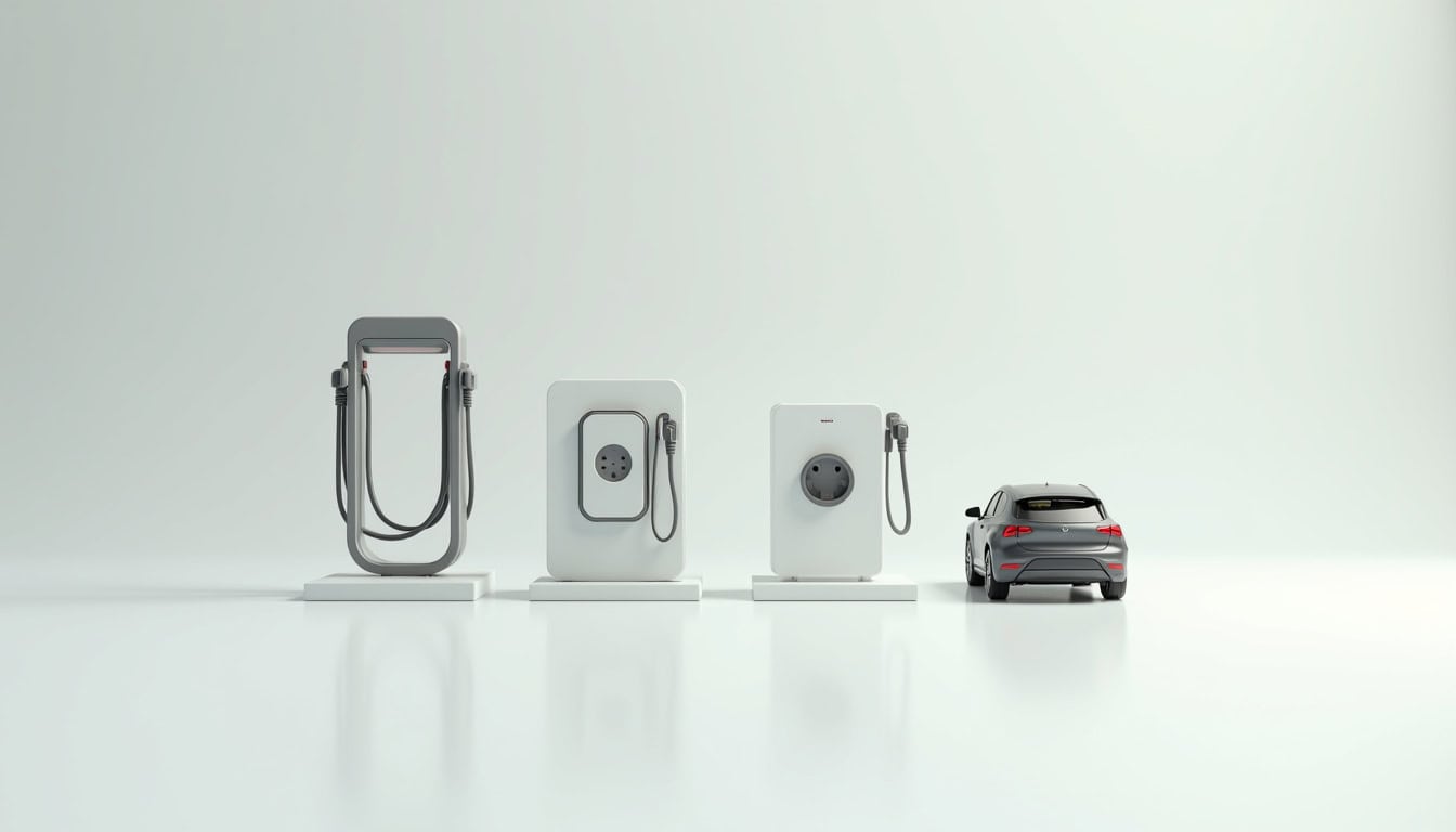Types de bornes de recharge pour voiture électrique: prise renforcée, wallbox, borne rapide