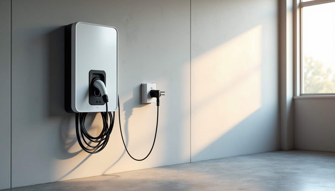 Comparaison entre une prise murale standard et une borne de recharge murale installée