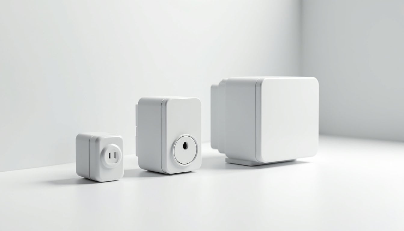 Comparatif visuel des différents types de bornes de recharge: prise renforcée, wallbox 7,4 kW et borne triphasée 22 kW