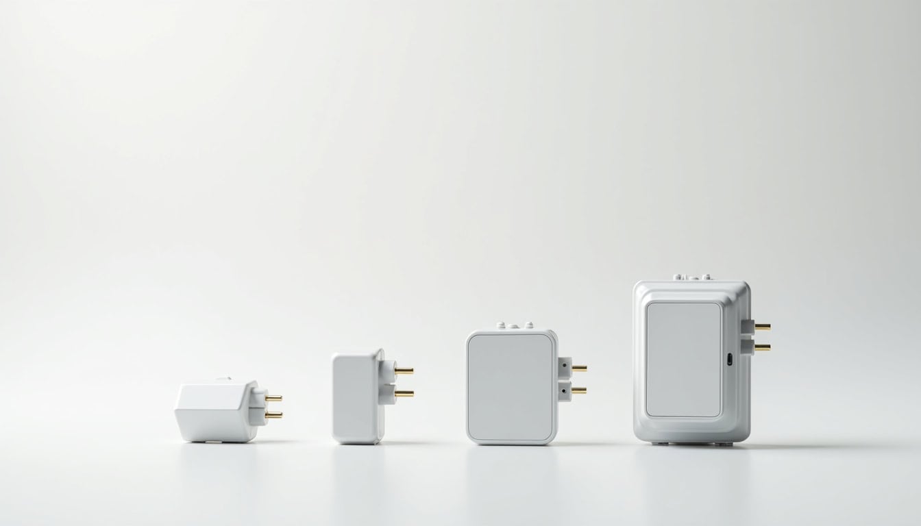 Comparaison visuelle entre prise renforcée, wallbox 7,4 kW et borne triphasée 22 kW