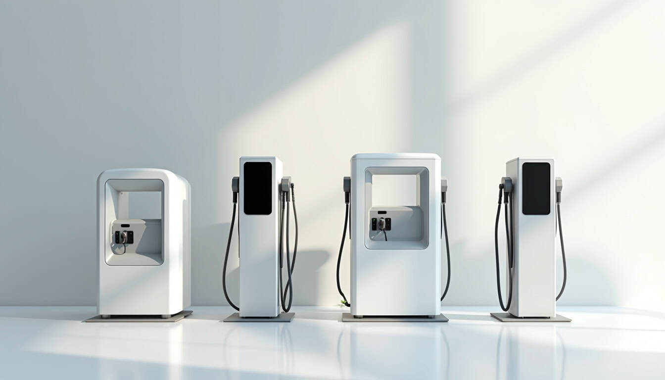 Illustration montrant différents modèles de bornes de recharge électrique disponibles à Trappes