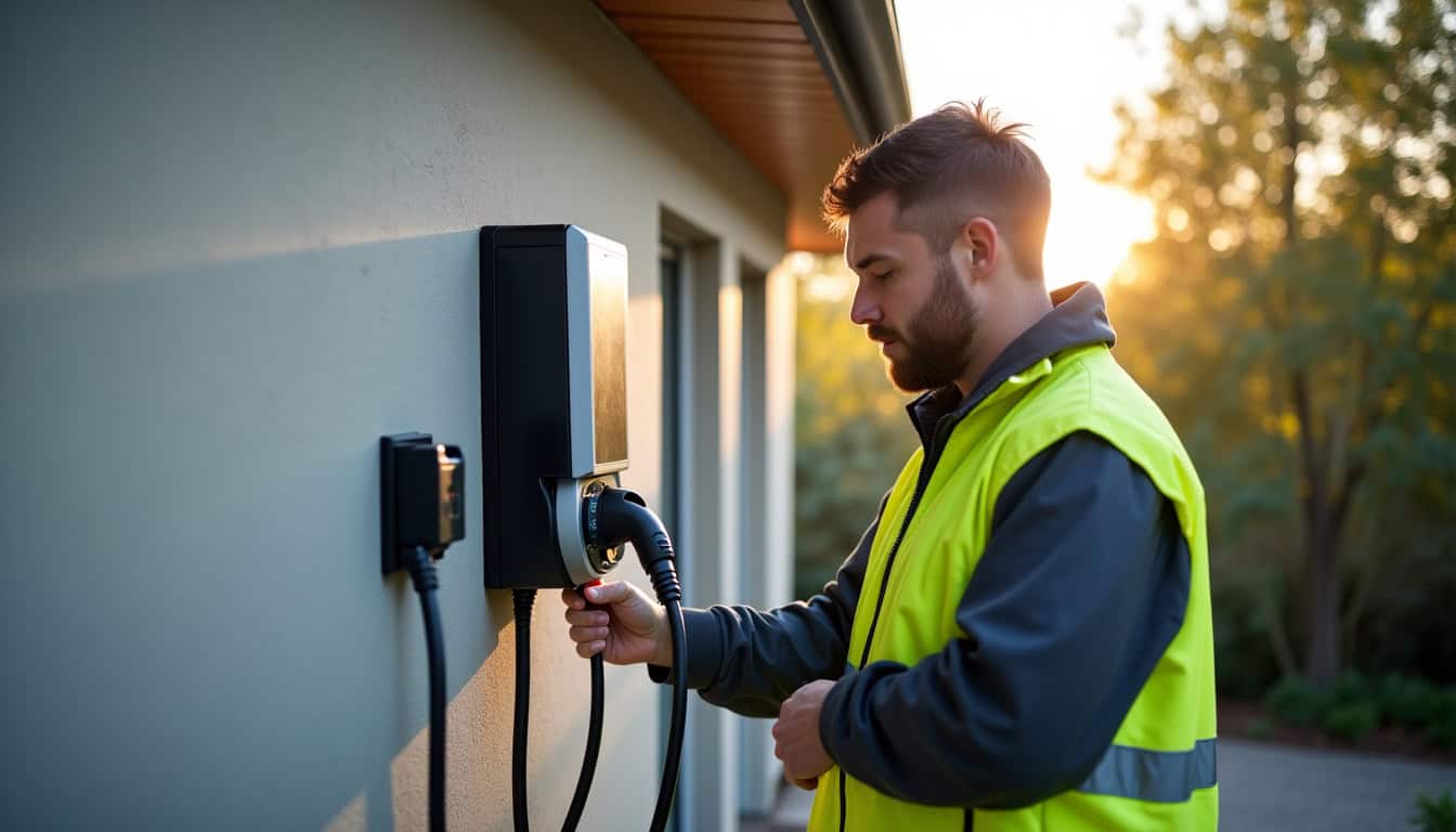 Intervention d’un installateur certifié IRVE lors de la pose d’une borne de recharge à Courcelles-lès-Montbéliard
