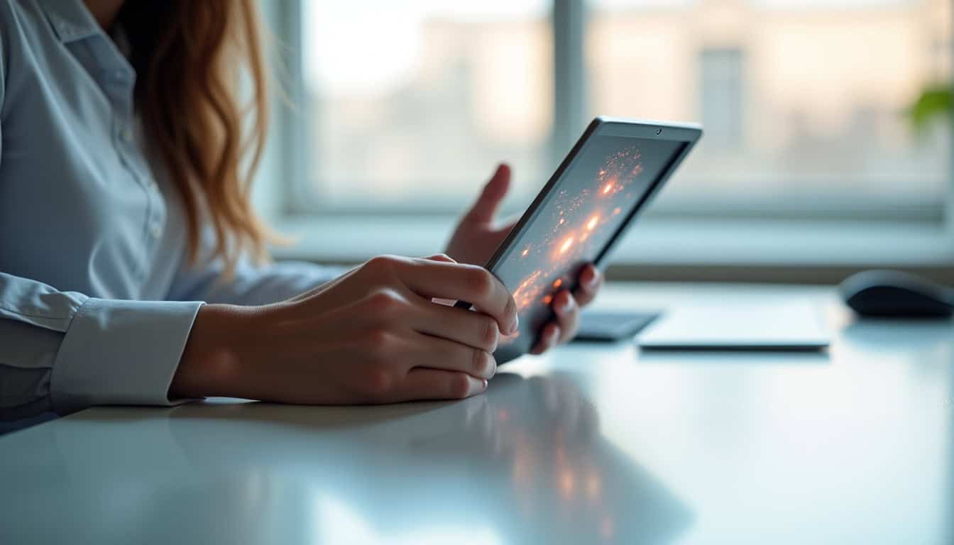 Personne utilisant une tablette pour poser des questions sur l