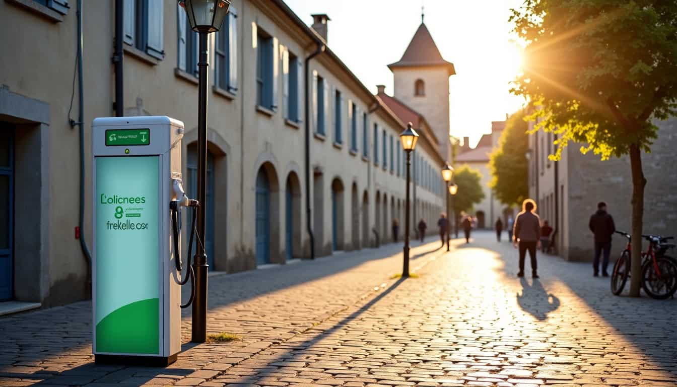 Photo d’une borne de recharge publique Bouygues Energies et Services située place de l’Église à Saint-Thurial