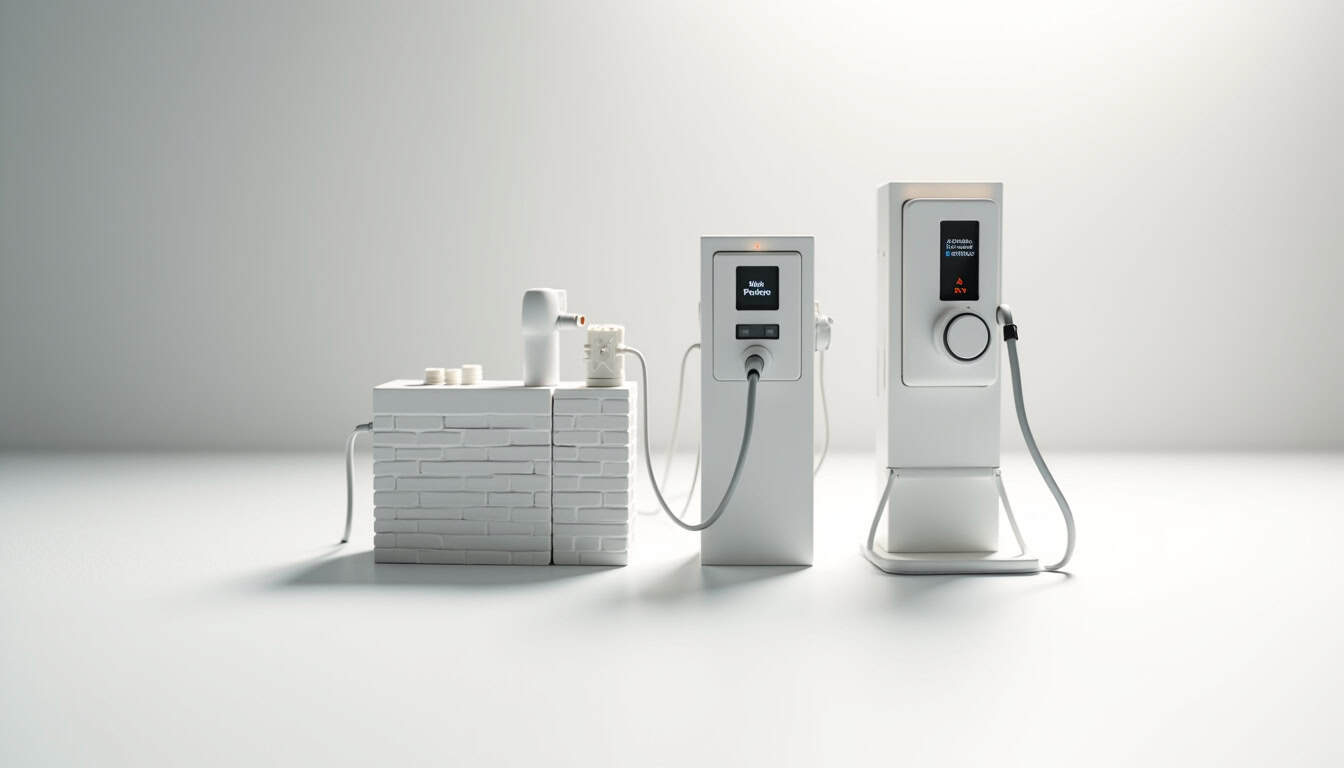 Schéma comparatif des différents types de bornes de recharge électrique: wallbox, prise renforcée, borne publique