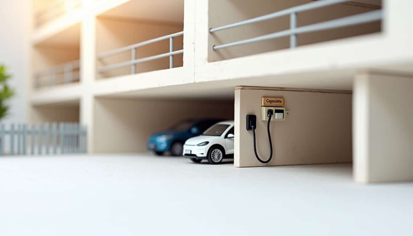 Schéma d’implantation d’une borne de recharge dans un parking de copropriété à Gratentour
