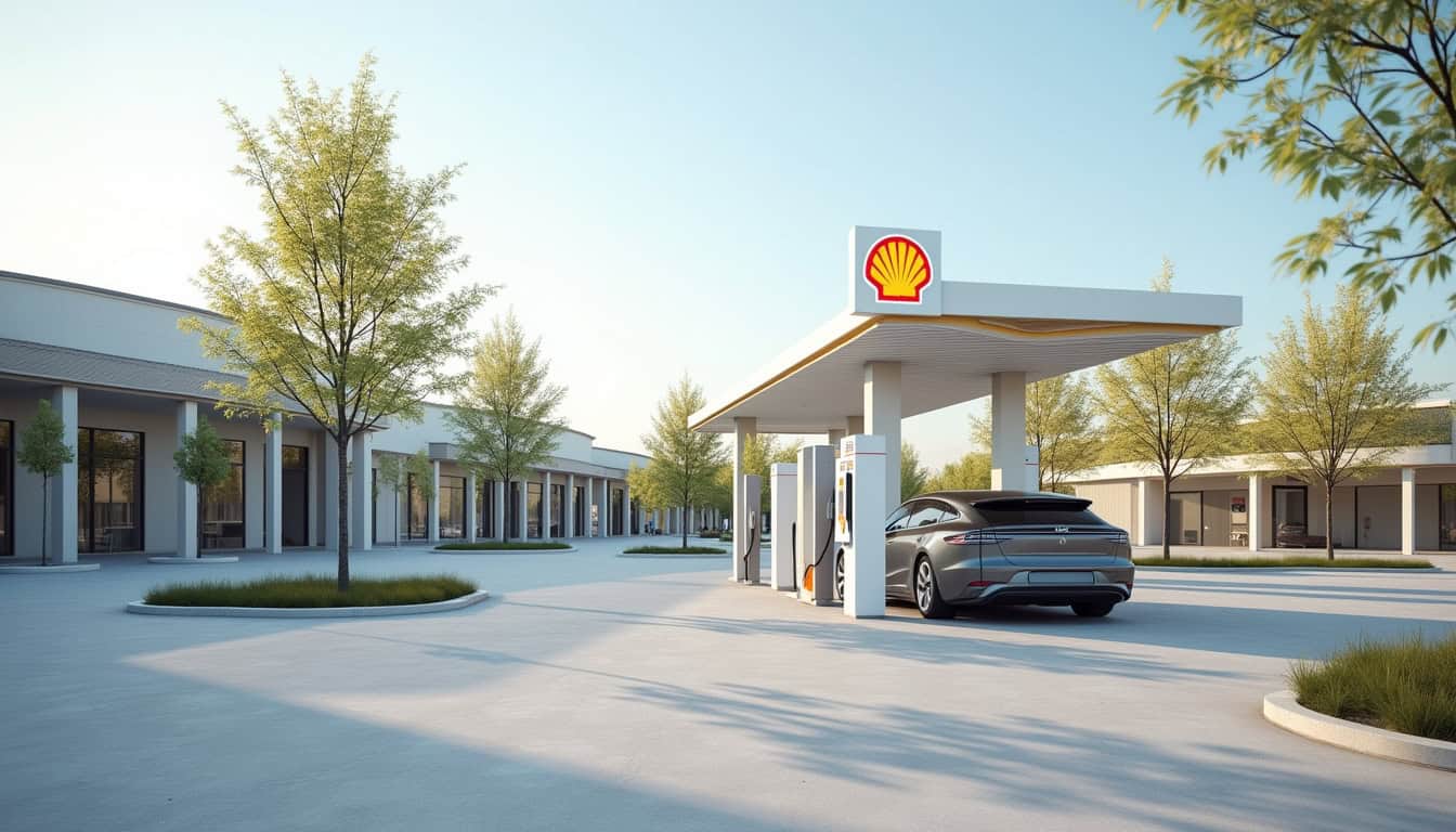 Station de recharge électrique Shell Recharge située à Rieux-de-Pelleport sur une aire commerciale