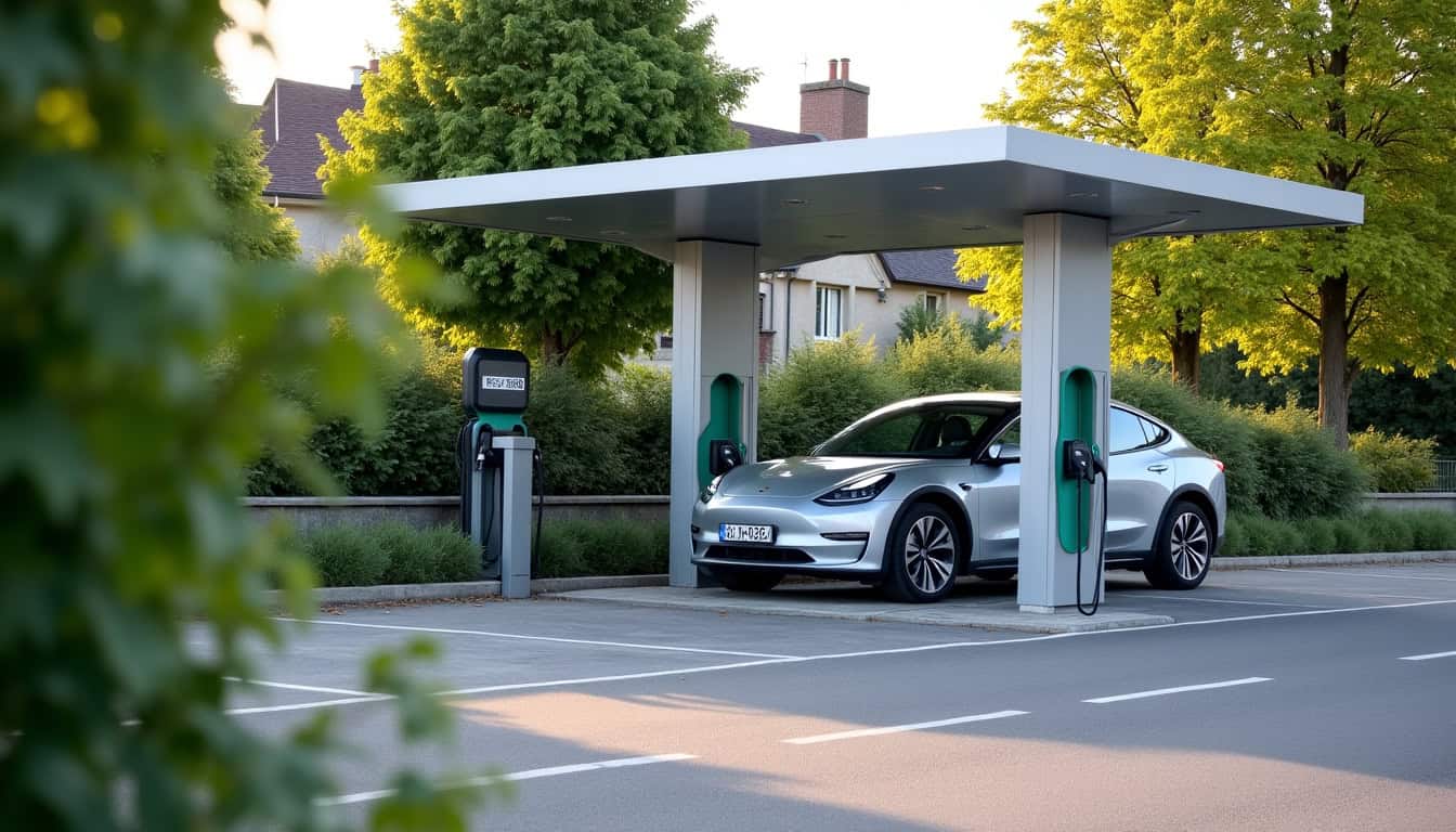 Station de recharge MOBIVE située 14 Rue de la Gagnerie à Saint-Amant-de-Boixe, montrant deux points de charge accessibles au public