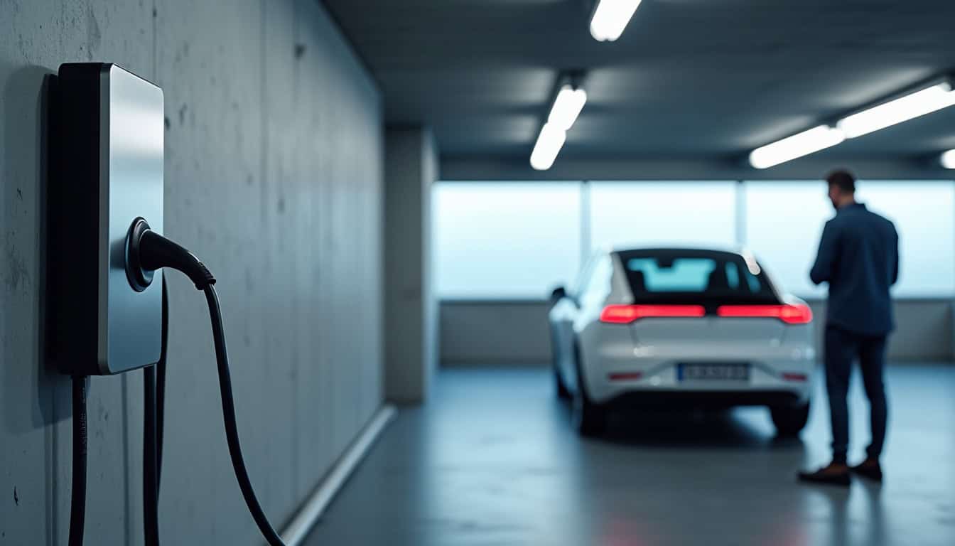 Station de recharge pour véhicules électriques dans un parking d